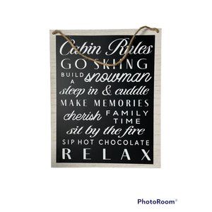 1 count Hanging Sign - Cabin Rules, Holiday Christmas decoration